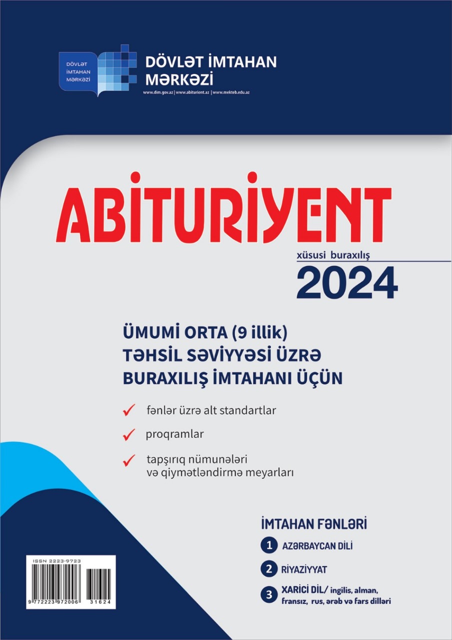 Dövlət İmtahan Mərkəzi ümumi (9-illik) orta təhsil səviyyəsi üzrə buraxılış imtahanı üçün “Abituriyent” jurnalının xüsusi buraxılışını nəşr edib